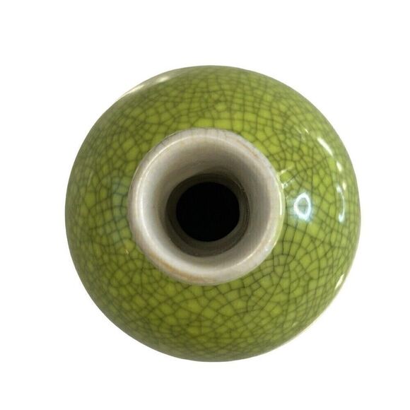 Vintage Chinese Apple Chartreuse Glaze Crackle Ceramic 5" Vase - Picture 6 of 6